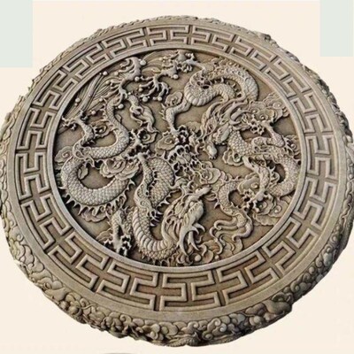 石桌石凳户外庭院花园一套天然y汉白玉仿古雕龙圆桌子雕龙做旧茶