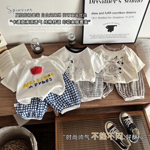婴儿夏季套装短袖九分长裤纯棉两件套薄款分体夏天衣服男女童夏装