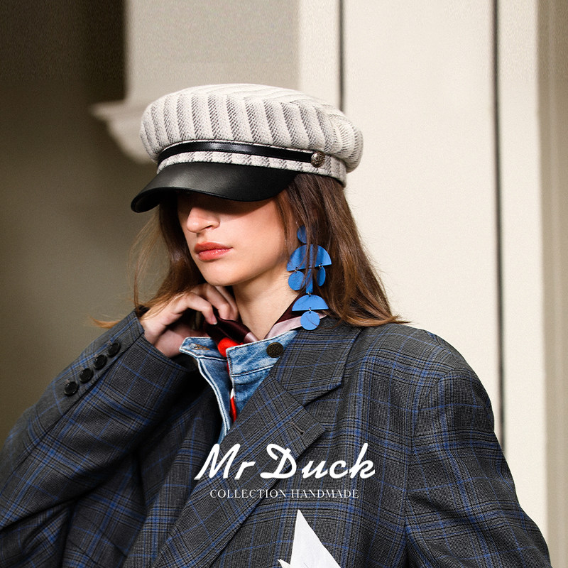 mrduck设计师新款 小头围鸭舌贝雷帽女秋冬季时尚女帽 八角报童帽