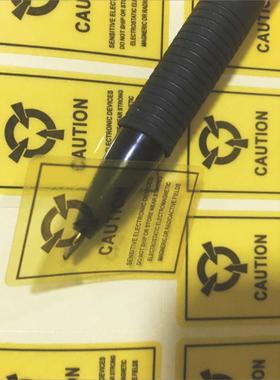 警告黄色防静电不干胶标签贴纸中文英文警告商标贴可设计