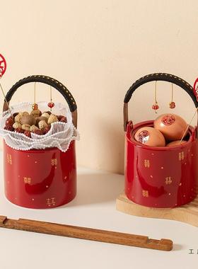 子孙桶结婚一对红色陪嫁出嫁用品大全陶瓷痰盂娘家女方嫁妆喜桶