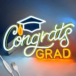 毕业季霓虹灯快乐装饰用祝贺发光标志congrats帽电竞房