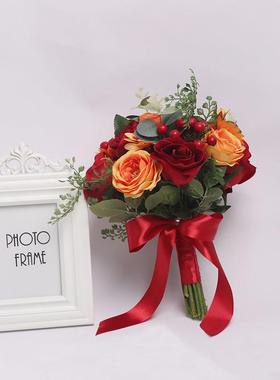 红色玫瑰手捧花新娘结婚森系婚礼花拍照道具领证捧花影楼