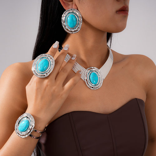 亚克力椭圆开口锁骨链四件套