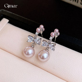 韩系甜美蝴蝶结c形珍珠耳环轻奢高级感小众耳钉时尚 气质绝美耳饰