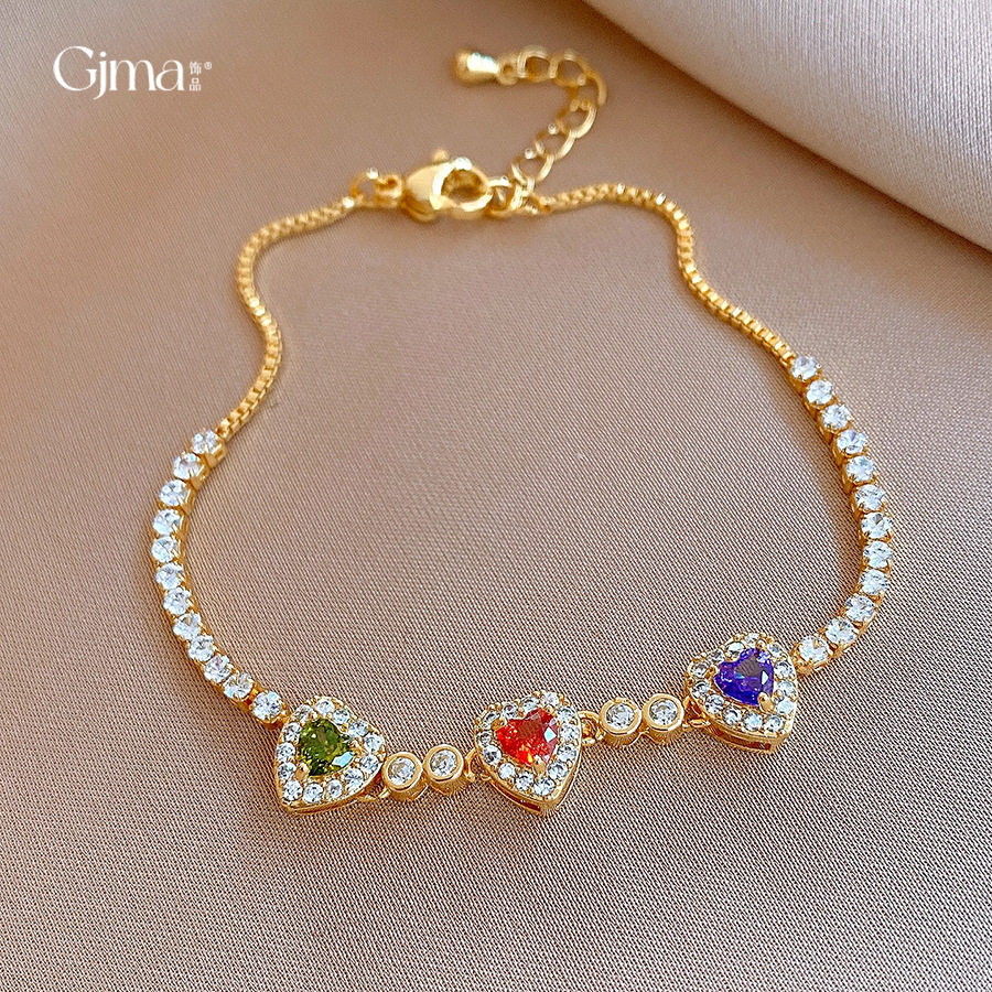 韩版超闪锆石爱心手链轻奢高级感小众手环时尚个性百搭绝美手饰女