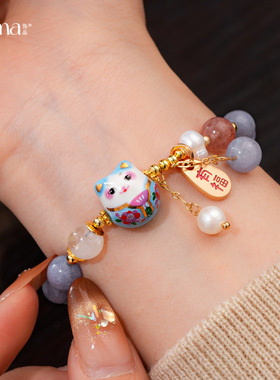 新中式轻奢小猫水晶珍珠手链女