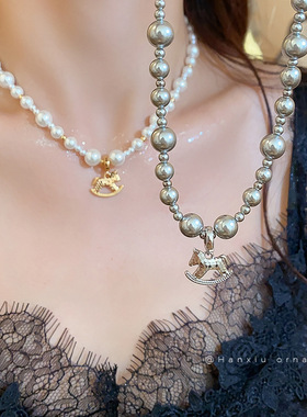 韩版串珠小马珍珠项链