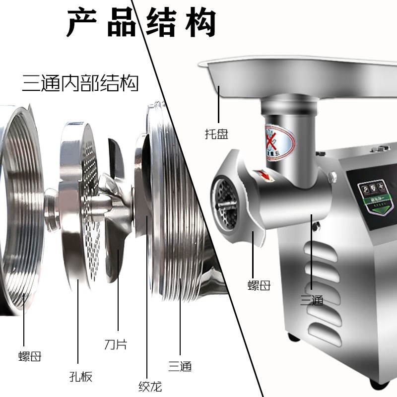 哈瑞斯12型台式绞肉机大功率全自动强力碎肉灌Q肠商用多功能一体