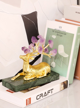 现代轻奢绿大g理石紫晶鹿印度摆件样客厅玄关电视柜酒柜家居装饰