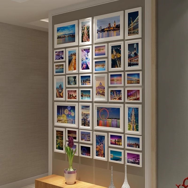 现代简约照片墙实木竖式玄关 过道相框墙客厅P挂墙装饰企业文化墙