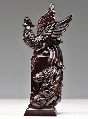 黑檀木雕龙凤呈祥摆件一对吉祥物实木F家居客厅红木工艺品结婚礼