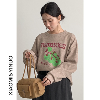 【穿搭巨好看】欧凡tomatoes字母印花加绒卫衣女冬装长袖上衣3292