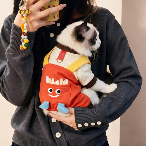 猫咪衣服春秋薄款可爱薯条背带裤