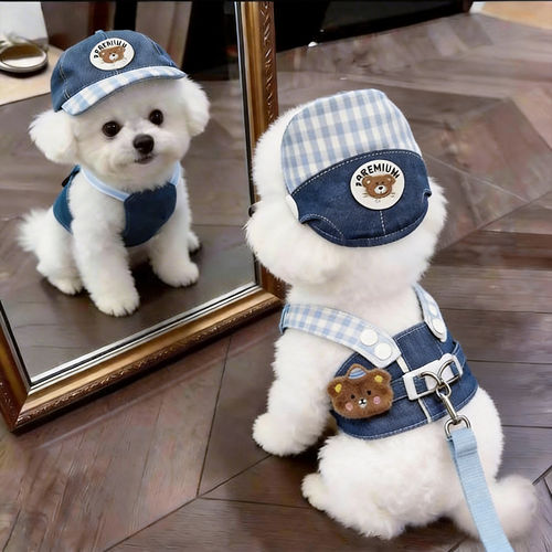狗狗衣服春夏牛仔小熊胸背牵引衣