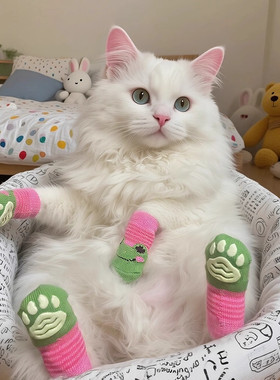 猫咪袜子防滑不掉脚套防抓布偶英短幼猫狗狗可爱秋冬宠物专用鞋子