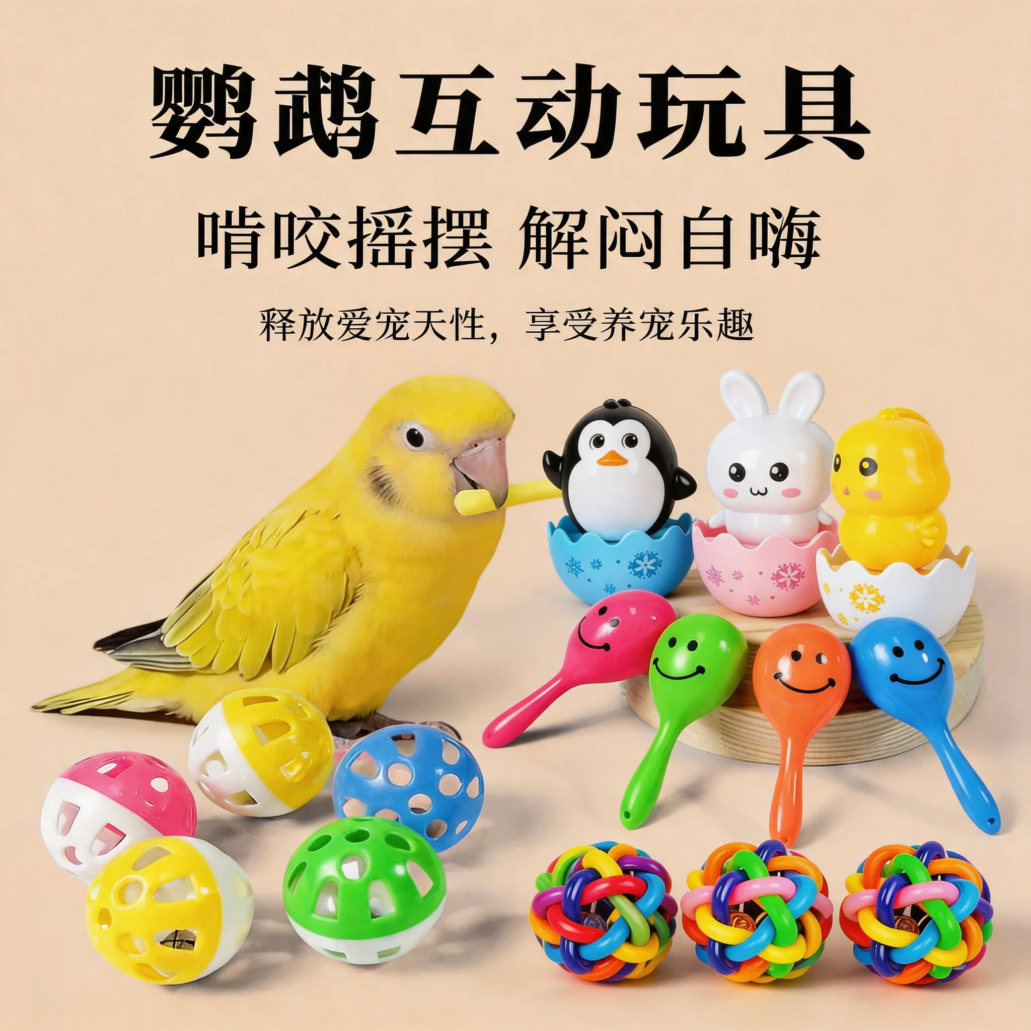 鹦鹉啃咬玩具铃铛球沙锤虎皮玄凤小太阳解闷自嗨益智训练小鸟玩具