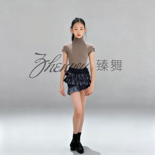 新女童拉丁半高领坎肩荷叶边短裙