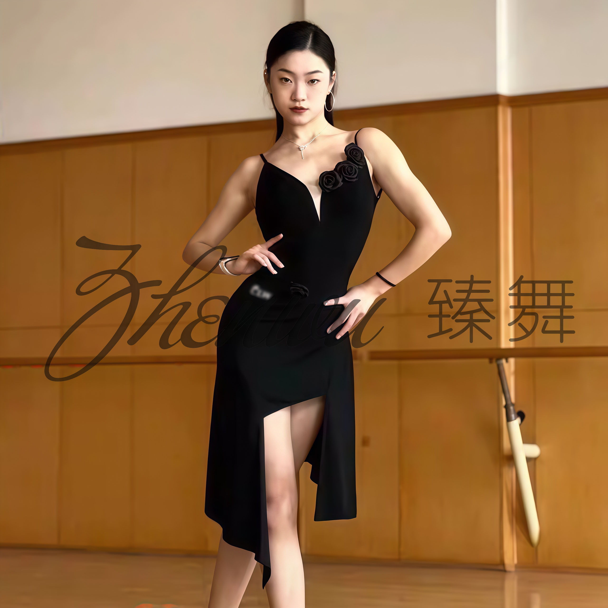 ZHENWU新款拉丁舞服练习服成人女吊带露背上衣镂空不规则半裙套装