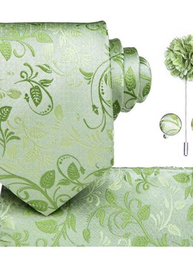 极速Hi-Tie Men Silk Ties Grass Green Ties Floral Necktie Bou