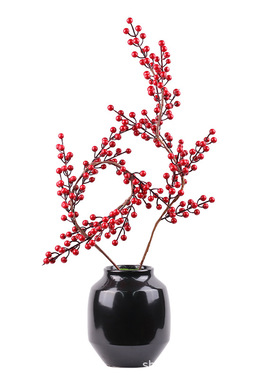 极速新中式仿真红色浆果子装饰品酒店样板房样品S屋展示中心大堂