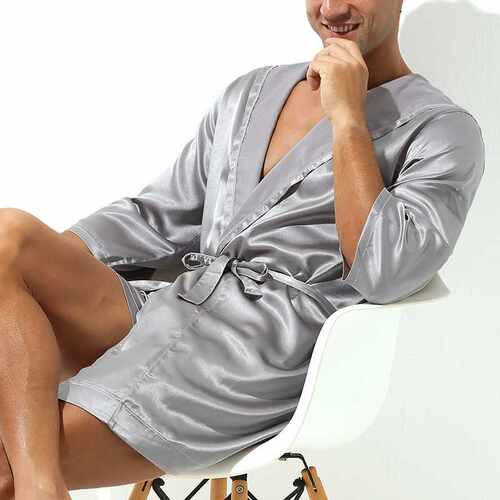 新品Hot Selling Men Summer Bathrobe MaIle Silk Short Sleeve