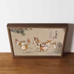 极速八只柯基霸王别基p搞笑八基图挂画柴犬狗狗八哈图装饰画桌面