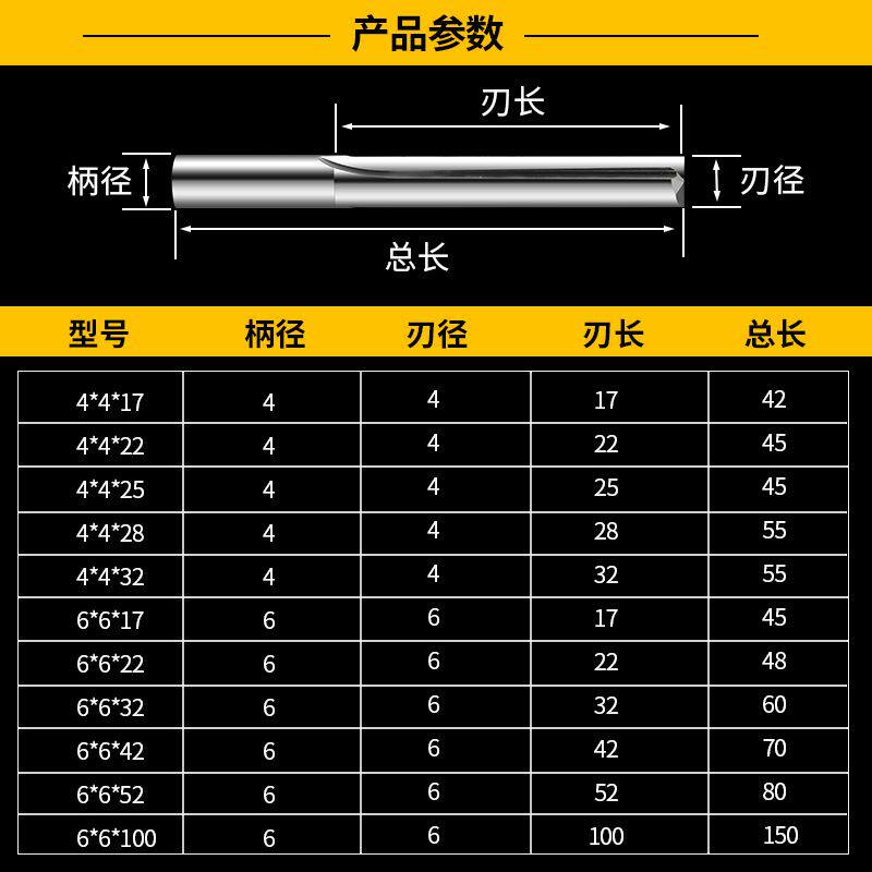 新品。4mm6mm双刃直s槽铣刀雕刻刀具浮雕刀密度板刨花板钨钢切割
