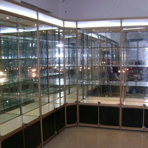 新品钛合金c玻璃陈列柜 精品货架 手机 鞋店 饰品柜台 转角展示柜