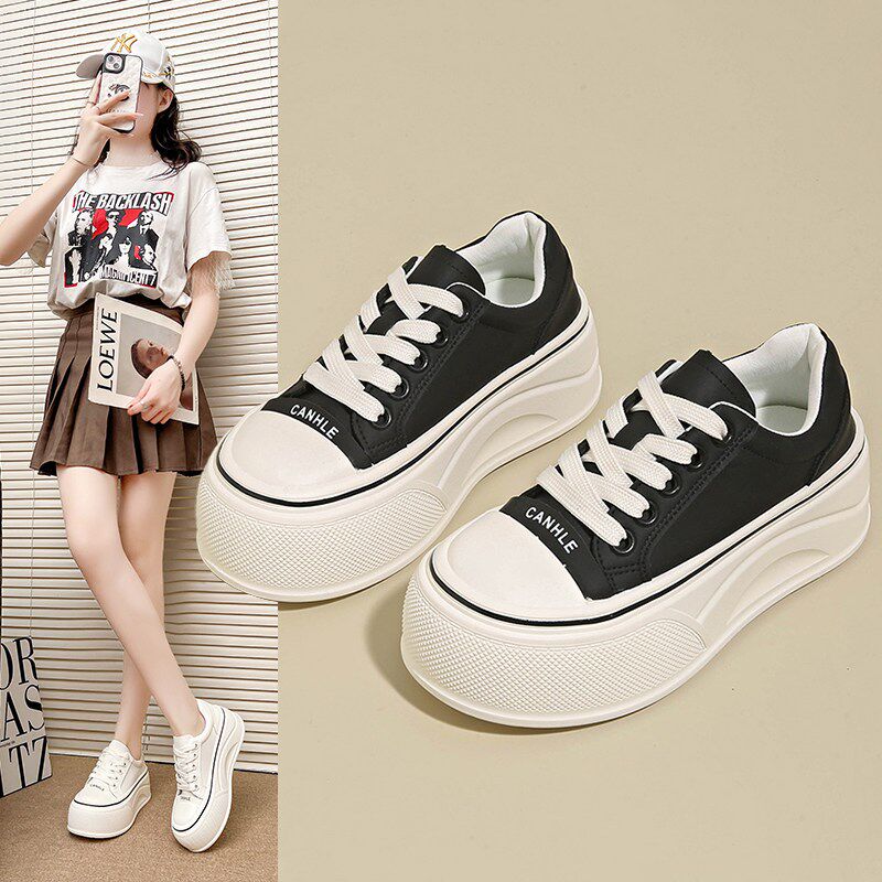 极速松糕厚底帆布鞋女款2026新B款春季轻便百搭小个子皮面运动休