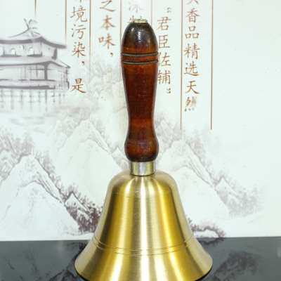 极速手摇铃d铛纯铜家用木柄叫人大声老人声音手持超响上课铜铃大