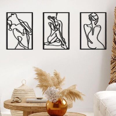 极速Metal Wall Art Women Absztract Line Art Wall Decor 3Pcs