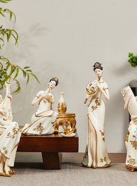 极速创意新中式旗袍仕女摆件客C厅茶室禅意高端博古架玄关摆设