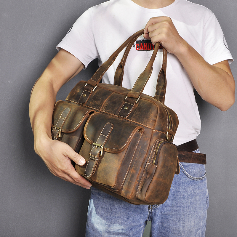 速发Crazy Horse Leather Fashion Business Briefcase Messenger