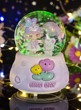 极速可爱撑伞菇h凉水晶球卡通兔子发光八音盒桌面装饰摆件精品店