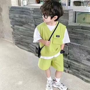 极速夏日多巴胺小男孩p穿搭男宝宝童装男童网红炸街夏款两件套衣