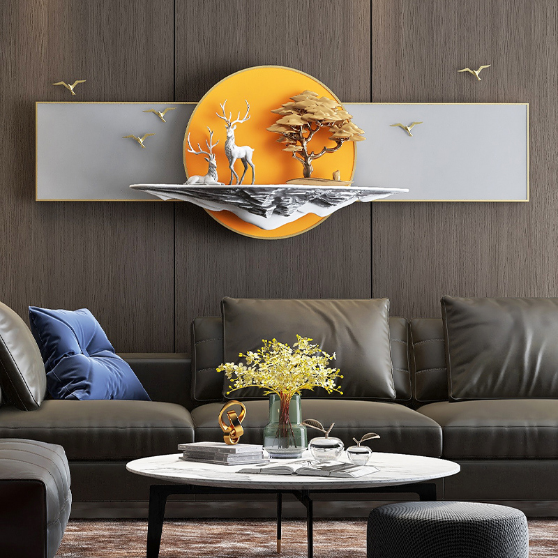 极速麋鹿新中式i客厅装饰画轻奢立体沙发背景墙挂画饭厅办公室壁图片