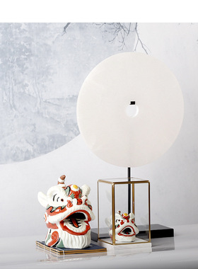 极速新中式中国风舞狮醒狮子头摆件样板房客厅书房电X视柜桌面软