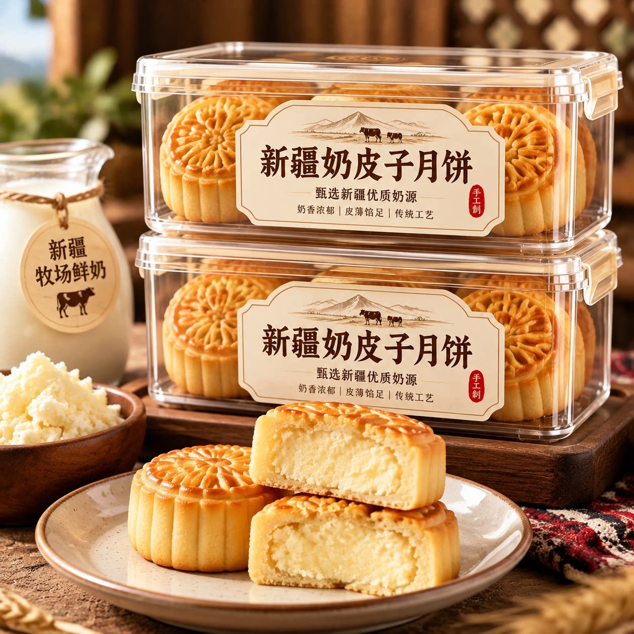 新疆特产塔麦尔奶皮子月饼新疆酸奶350g手工老式奶皮子中秋节糕点图片