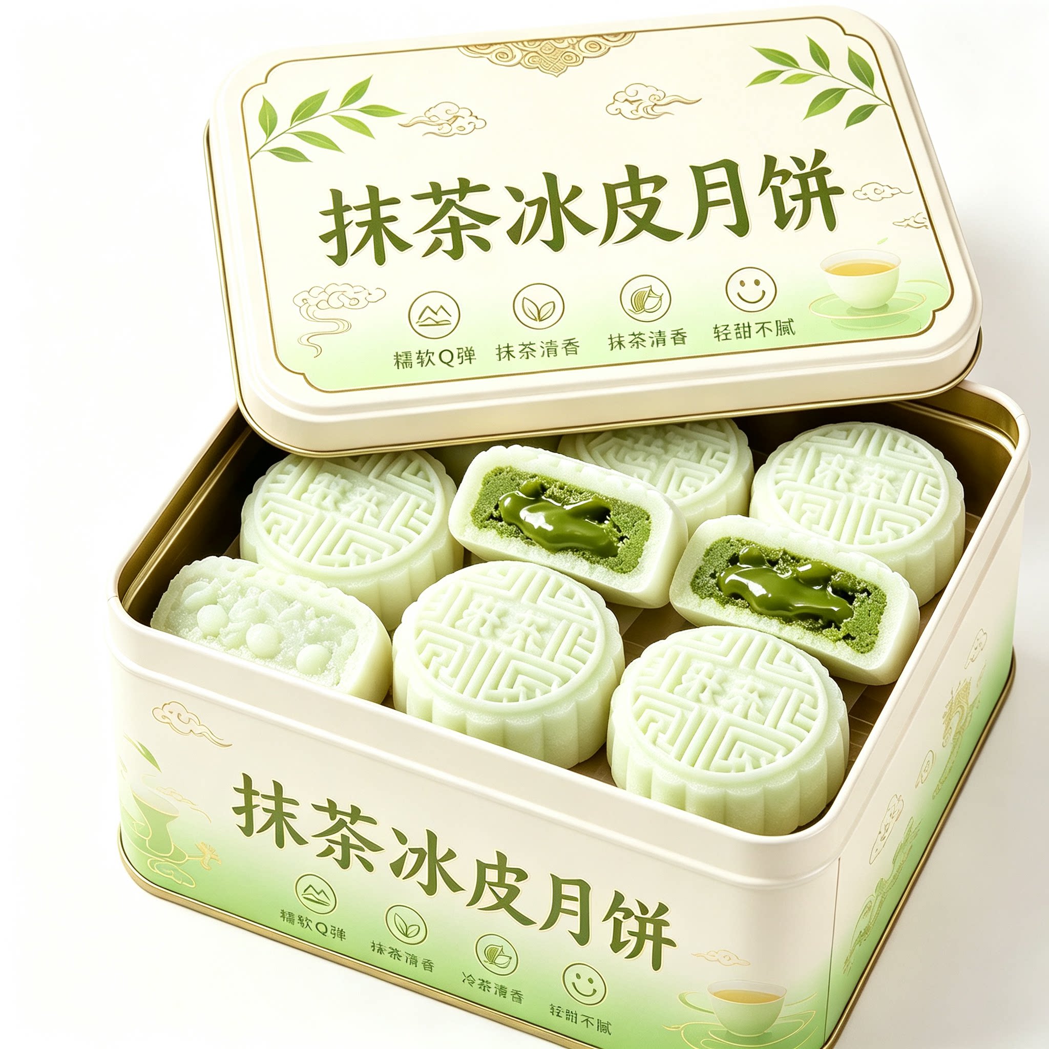 抹茶月饼冰皮龙井馅料月饼爆浆中秋贵州糕点点心雪媚娘官方旗舰店
