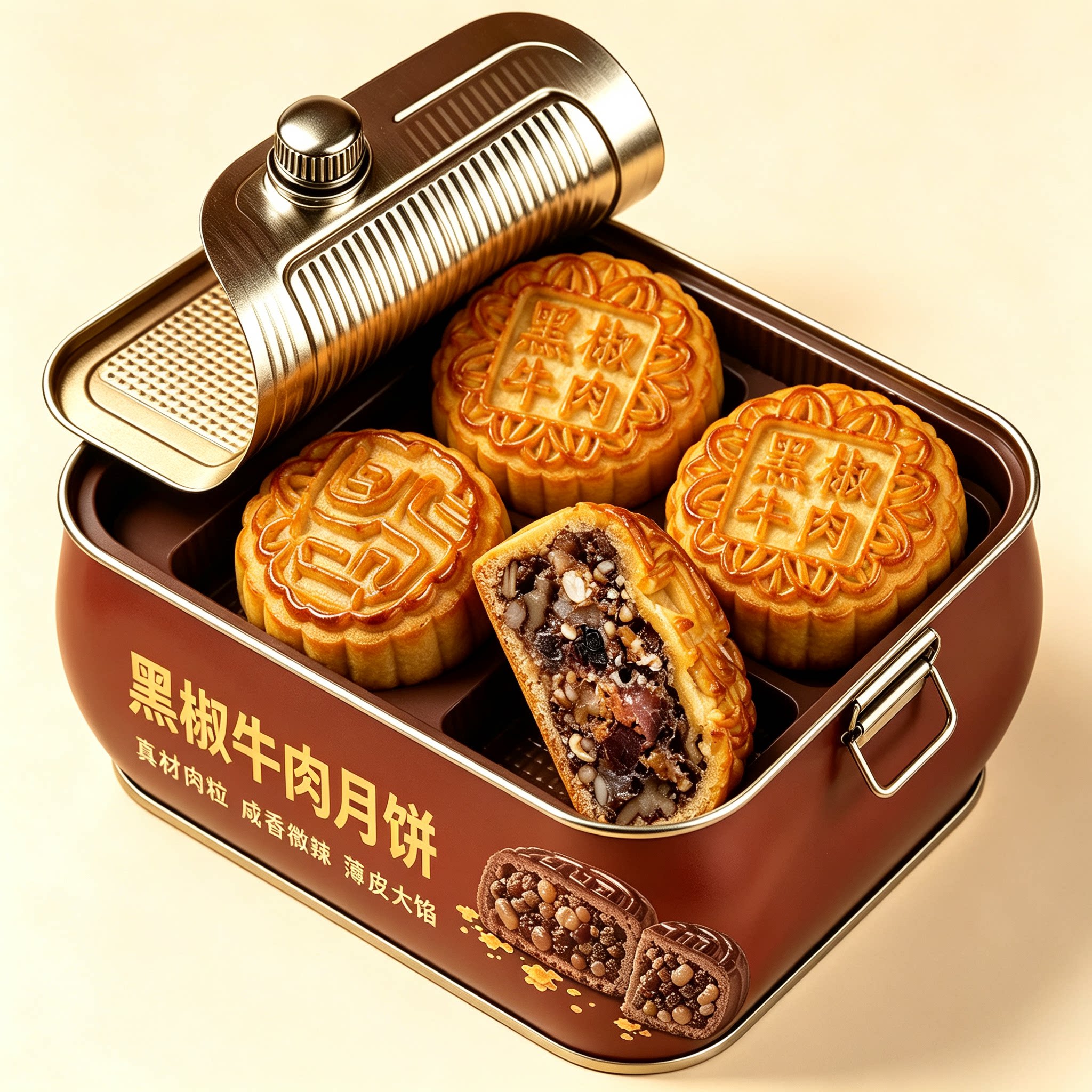 五仁黑椒牛肉月饼广式传统老五仁月饼皮薄馅足独立包装中秋小零食