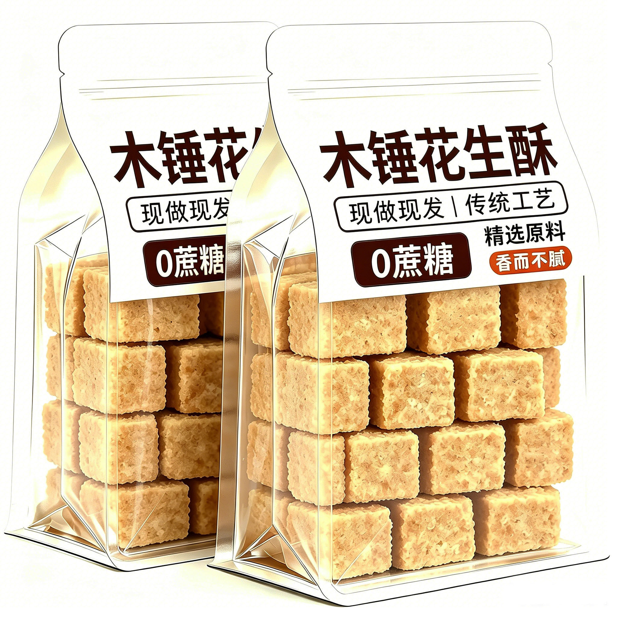 老式木锤花生酥无蔗糖安徽特产巢湖传统即食茶点小吃零食旗舰店