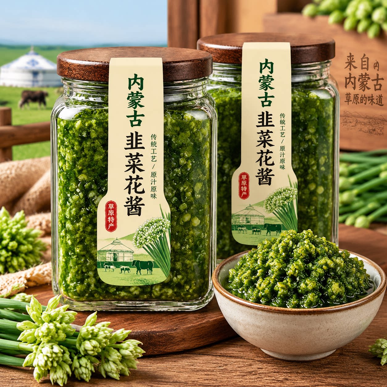 内蒙古草原野生韭菜花酱官方旗舰店下饭菜商用火锅蘸料新鲜韭菜花图片