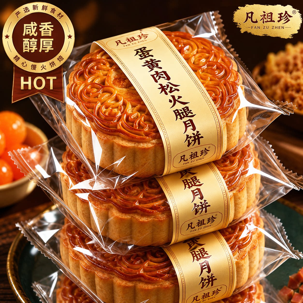 蛋黄肉松火腿月饼广式中秋糕点手工中秋节蛋黄下午茶低糖送礼散装