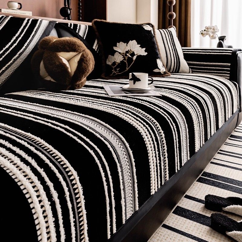 中古风雪尼尔沙发垫2026新款四季通用直排皮沙发坐垫子套罩盖布巾