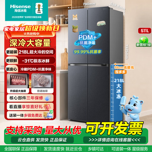 海信80/90/100宽十字双开门法式冰箱一级大容量小户型换新补贴