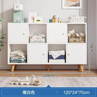 书架置物架落地靠墙书柜家用收纳带门格子柜矮柜储物八格柜小柜子