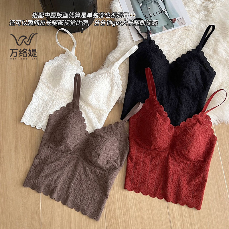 万络媞1608法式玫瑰花蕾丝美背长款轻奢保暖吊带自带胸垫内衣,女士内衣/男士内衣/家居服,文胸,淘宝优惠券,粉丝福利购,淘宝优惠卷