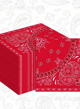 腰果花Red Bandana红色印花派对野餐餐巾纸牛仔派对一次性纸巾