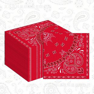 腰果花Red Bandana红色印花派对野餐餐巾纸牛仔派对一次性纸巾